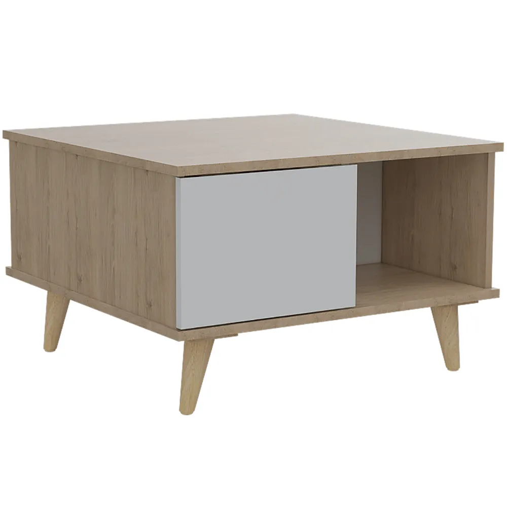 Mesa De Centro Bruno, Beige Y Blanco, Con Una Puerta Y Patas De Madera