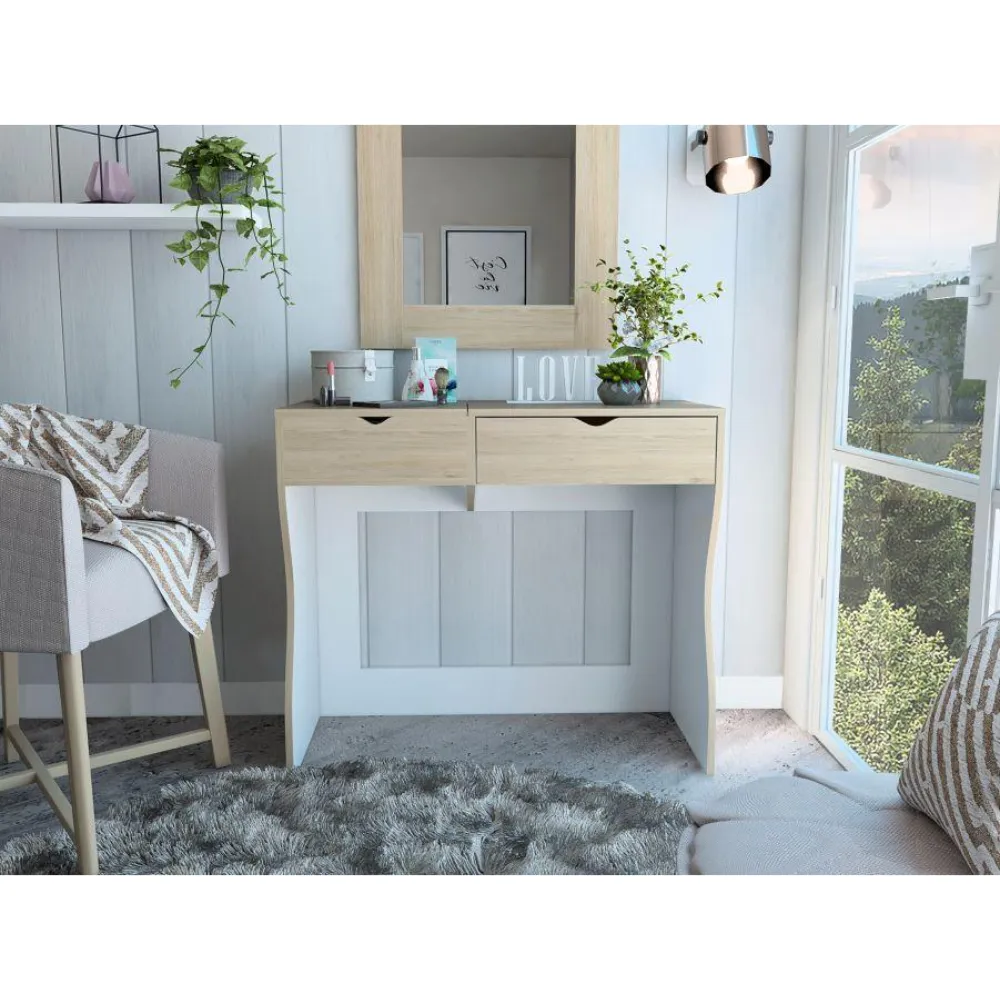 Mueble Tocador Perlak, Beige y Blanco, Con Dos Cajones