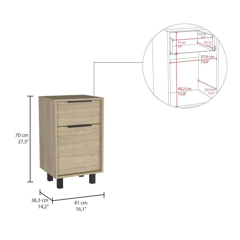 Mesa De Noche Wesley, Beige Y Blanco, Con Una Puerta Y Un Cajón Organizador