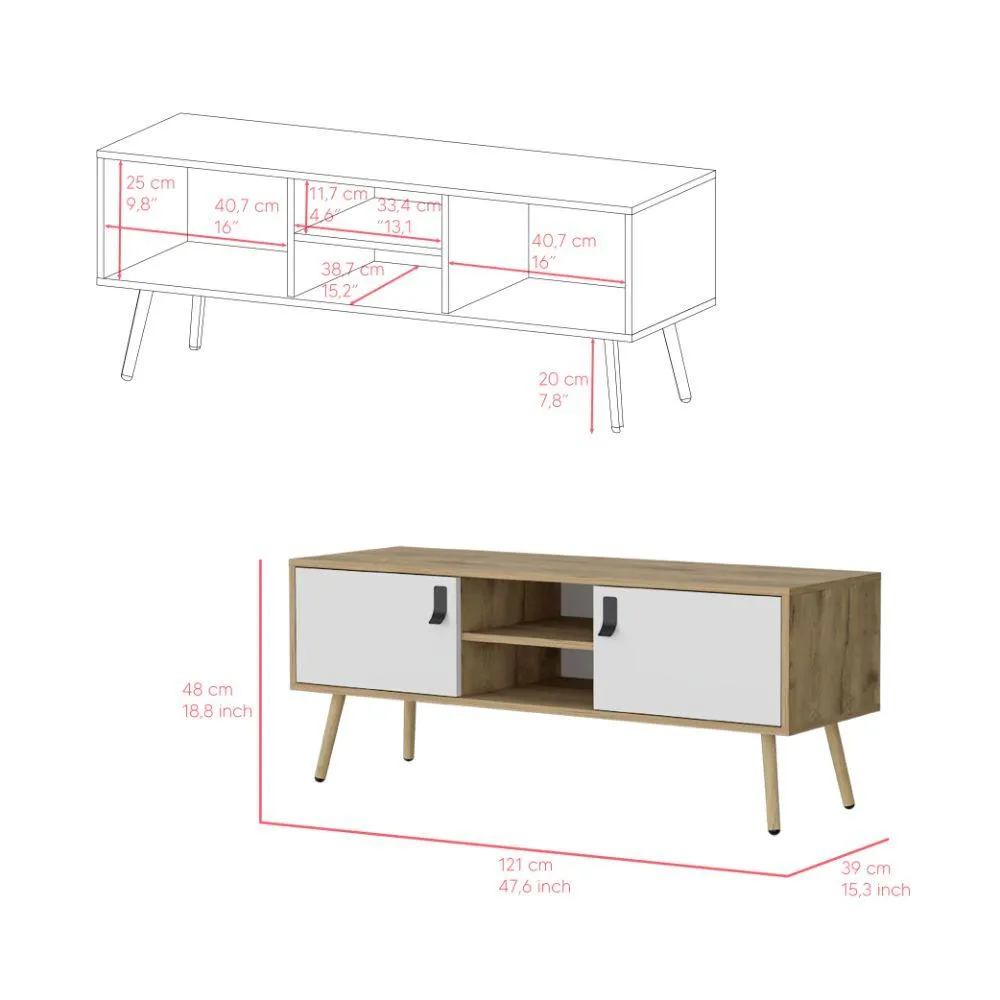 Mesa para TV Lienxo, Blanco y Macadamia