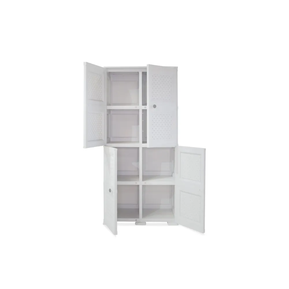 Mueble Organizador Elegance Rattan Da Vinci, Blanco Perla, Con Cuatro Puertas Batientes