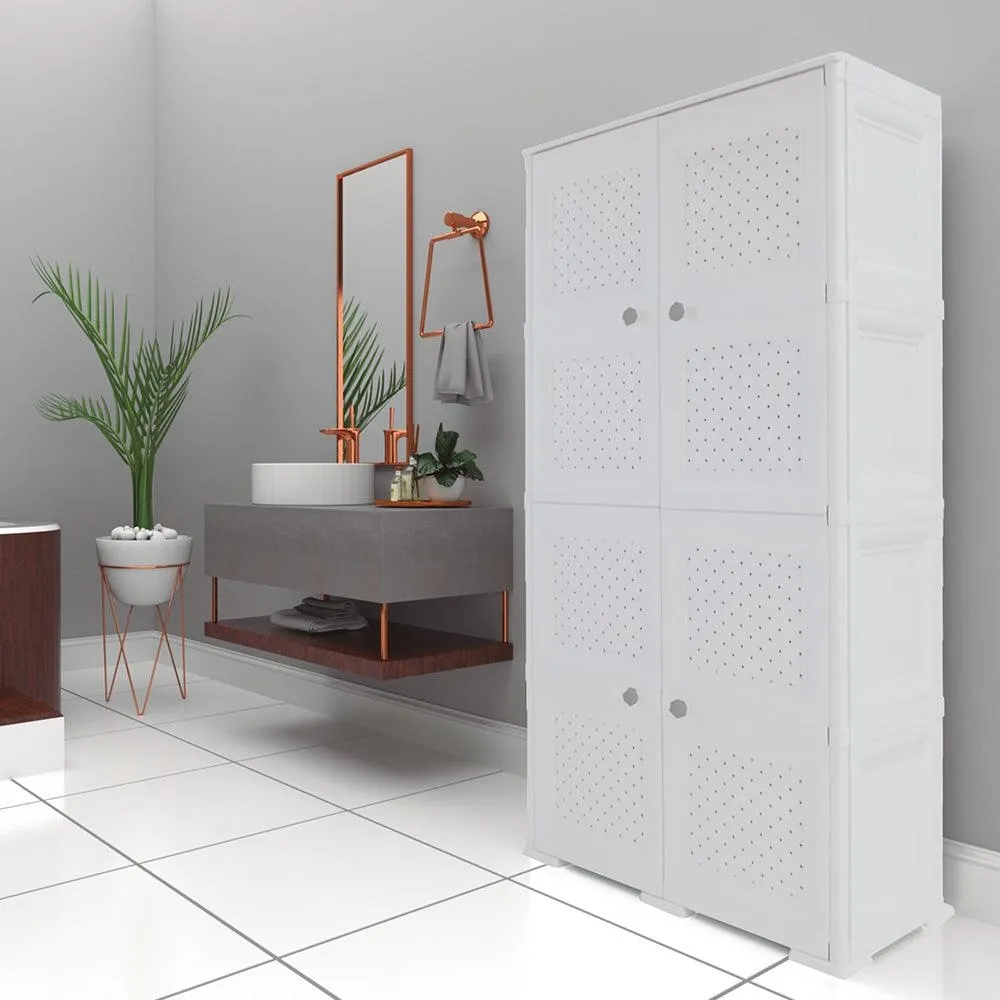 Mueble Organizador Elegance Rattan Da Vinci, Blanco Perla, Con Cuatro Puertas Batientes