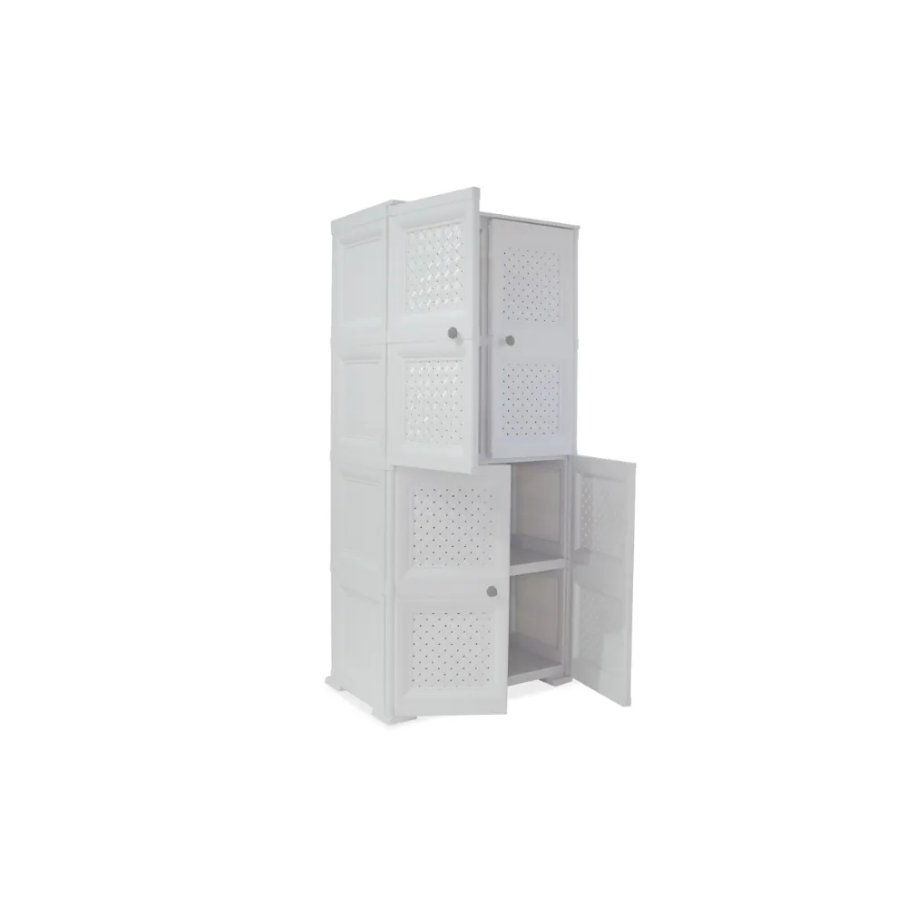 Mueble Organizador Elegance Rattan Da Vinci, Blanco Perla, Con Cuatro Puertas Batientes