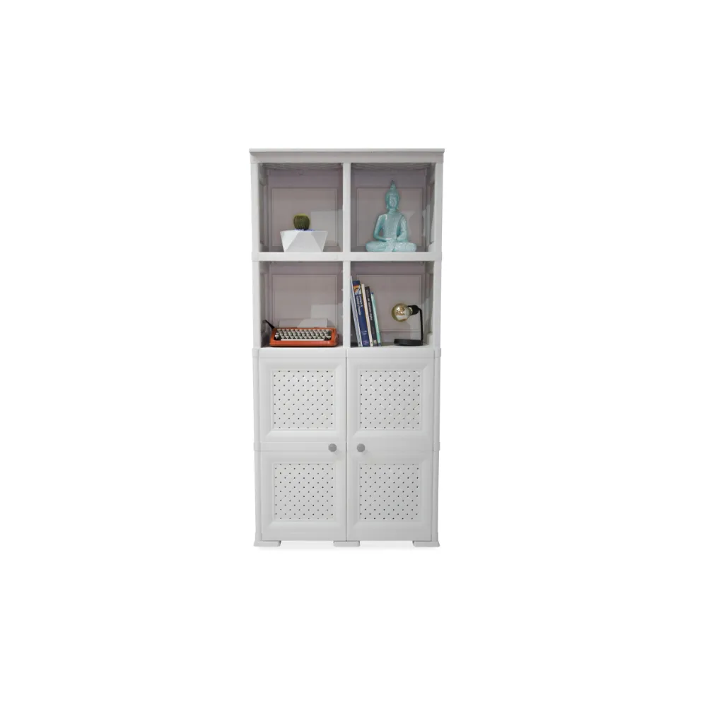 Mueble Organizador Elegance Rattan Monet, Blanco Perla, Con Dos Puertas Batientes