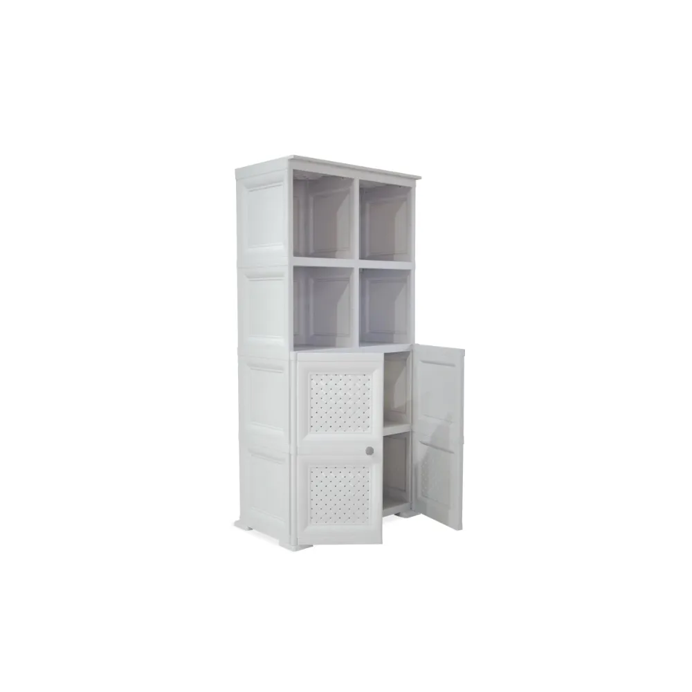 Mueble Organizador Elegance Rattan Monet, Blanco Perla, Con Dos Puertas Batientes