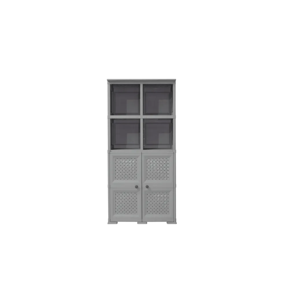 Mueble Organizador Elegance Rattan Monet, Gris, Con Dos Puertas Batientes