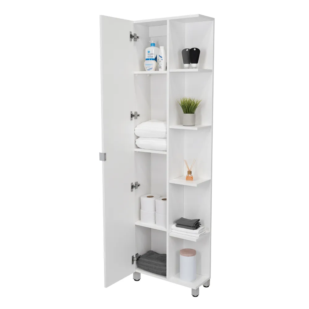 Mueble Esquinero Arán, Blanco Nevado, Con Variedad De Entrepaños 