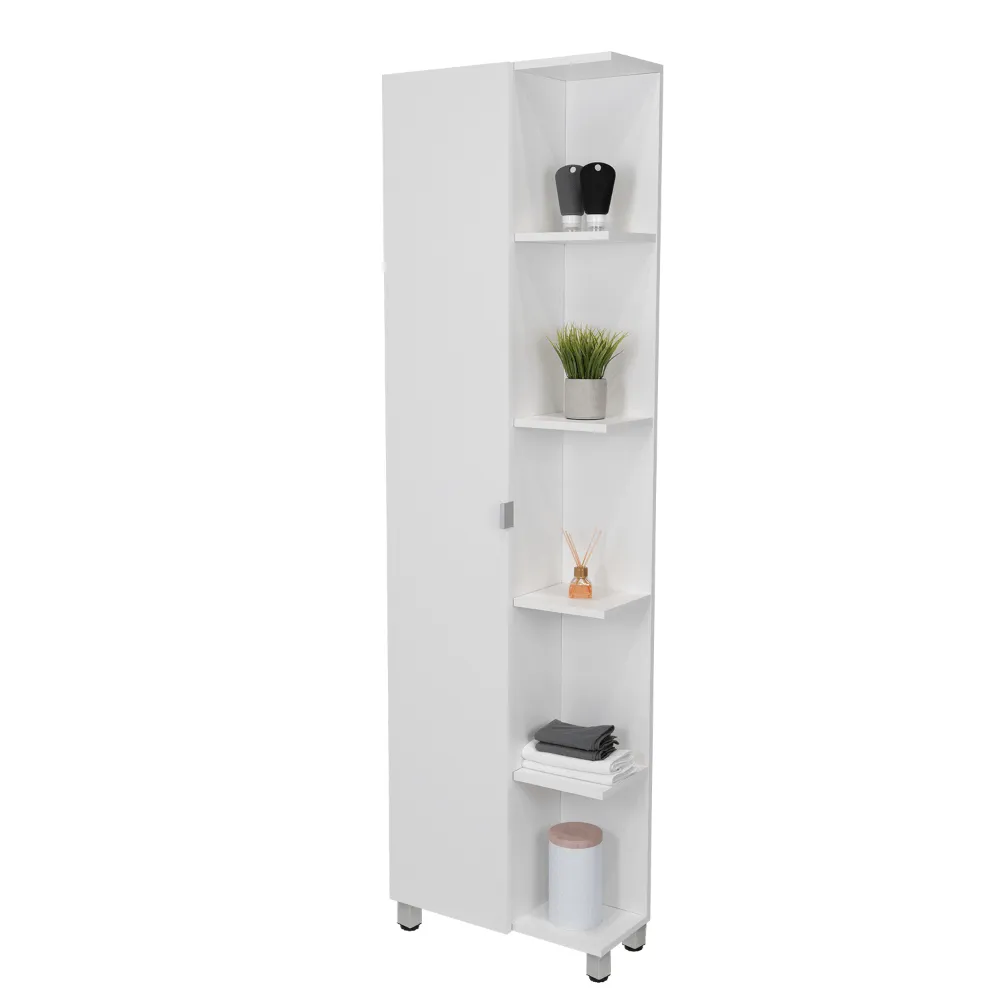 Mueble Esquinero Arán, Blanco Nevado, Con Variedad De Entrepaños 