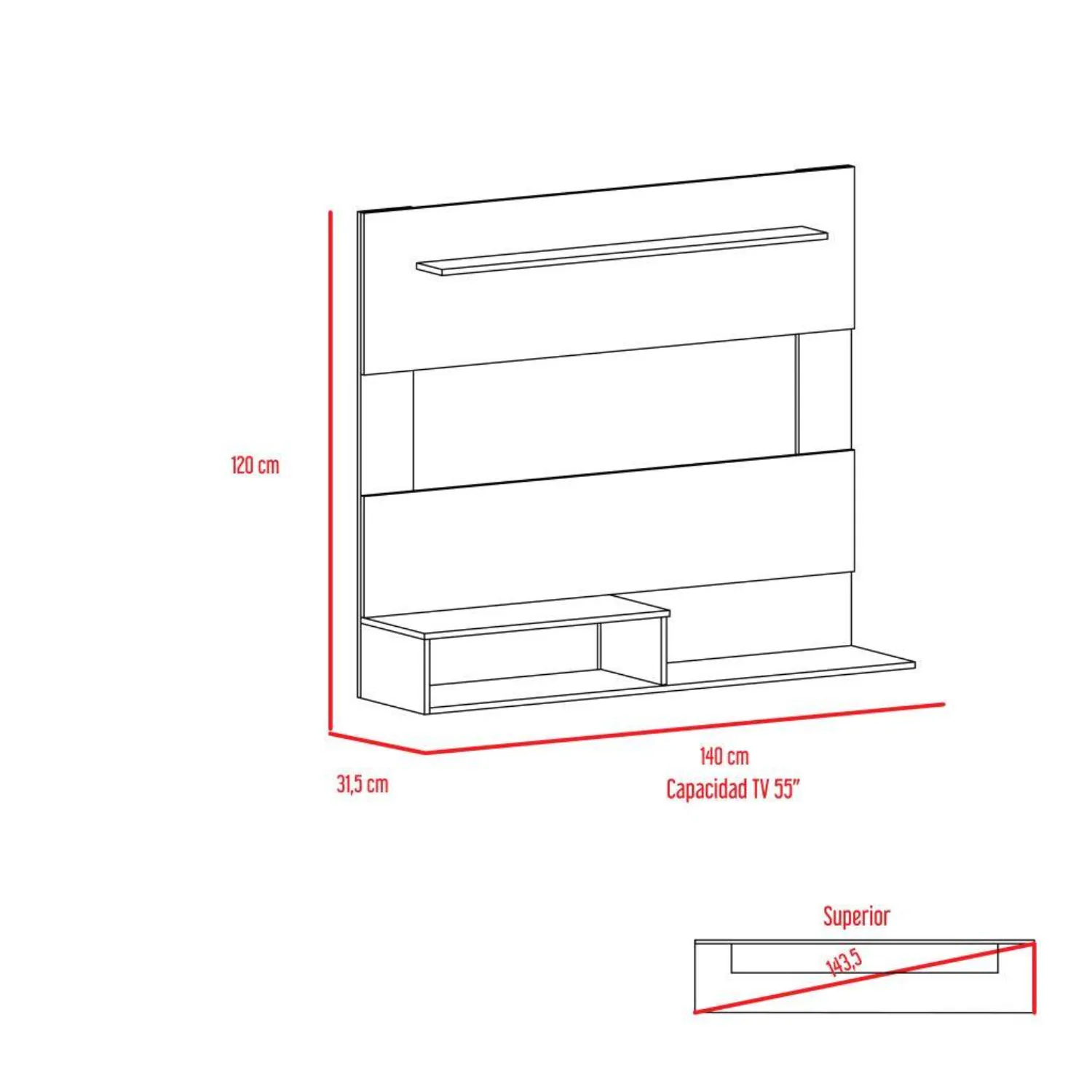 Panel De Tv Ascher, Blanco Nevado, Con Espacio Para Televisor De Hasta 55 Pulgadas