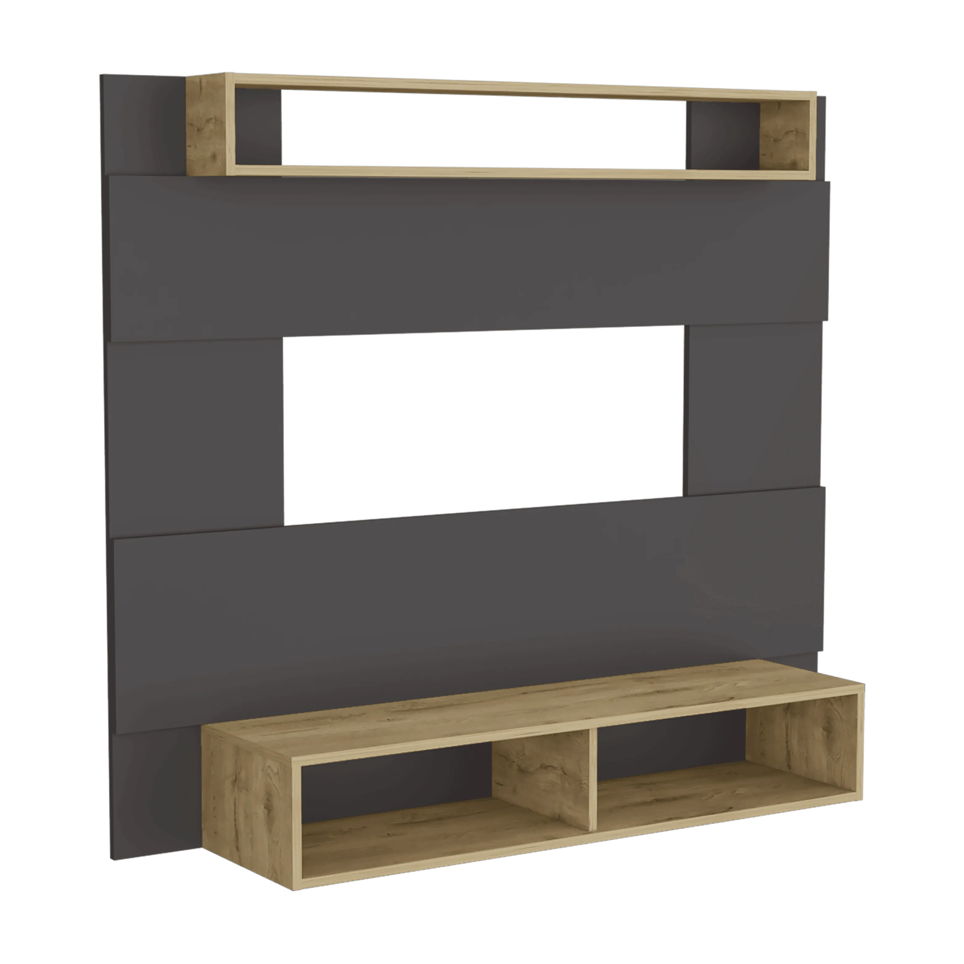 Panel De Tv Chares, Plata Oscuro Y Macadamia, Con Espacio Para Televisor De Hasta 55 Pulgadas