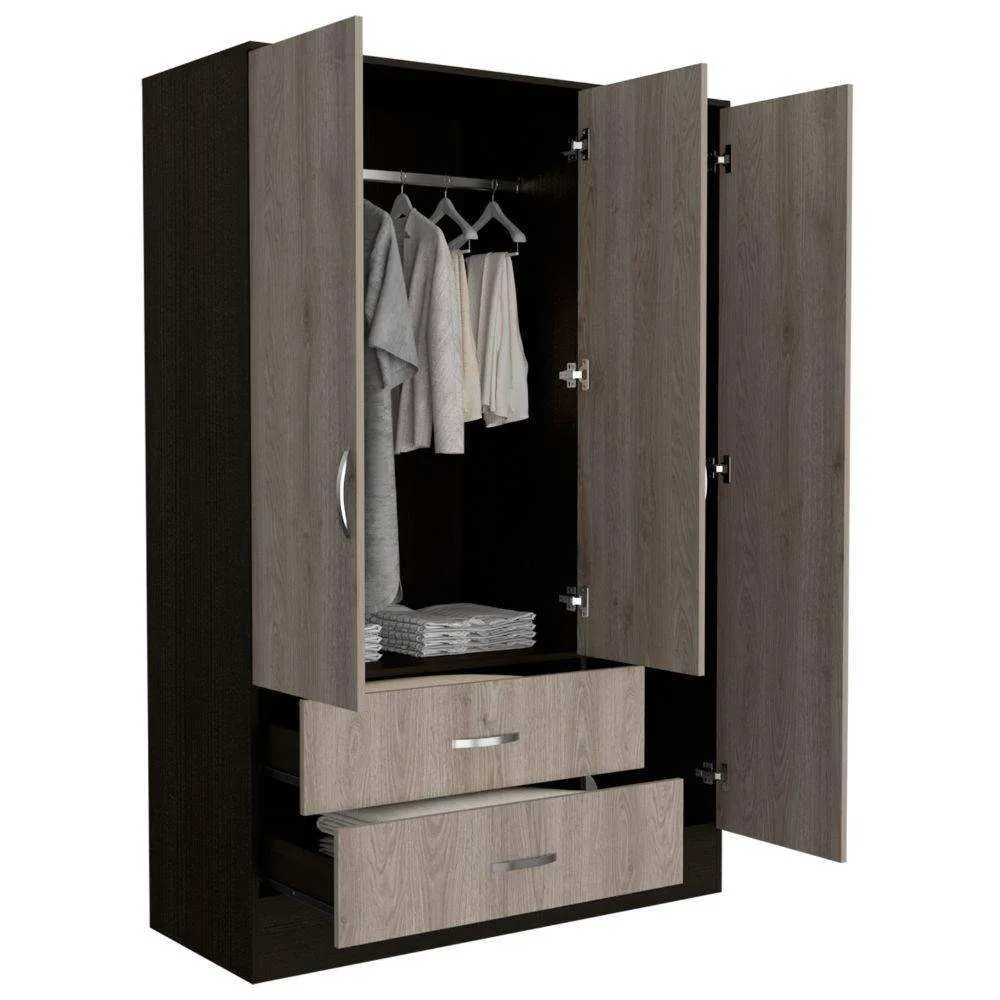 Closet Quiles, Wengue Y Humo, Con Espejo, Tubo Para Colgar Ropa, 3 Puertas Abatibles 