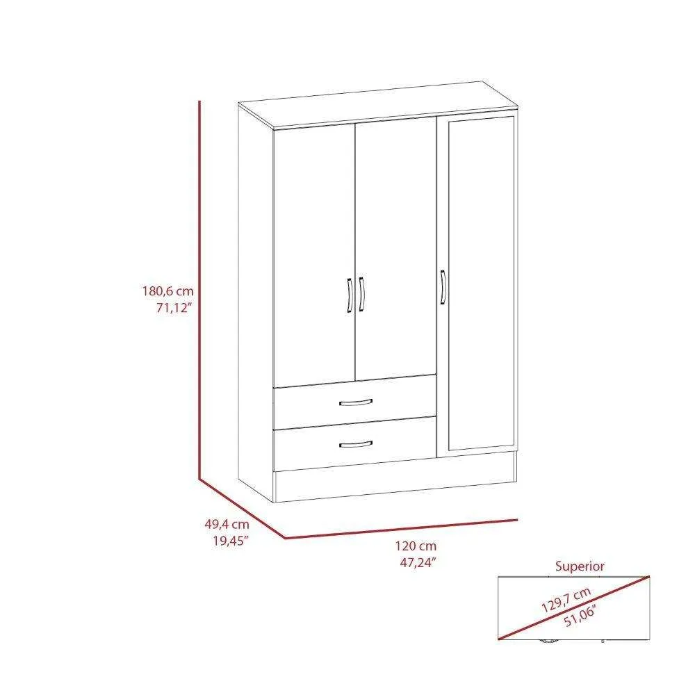 Closet Quiles, Wengue Y Humo, Con Espejo, Tubo Para Colgar Ropa, 3 Puertas Abatibles 