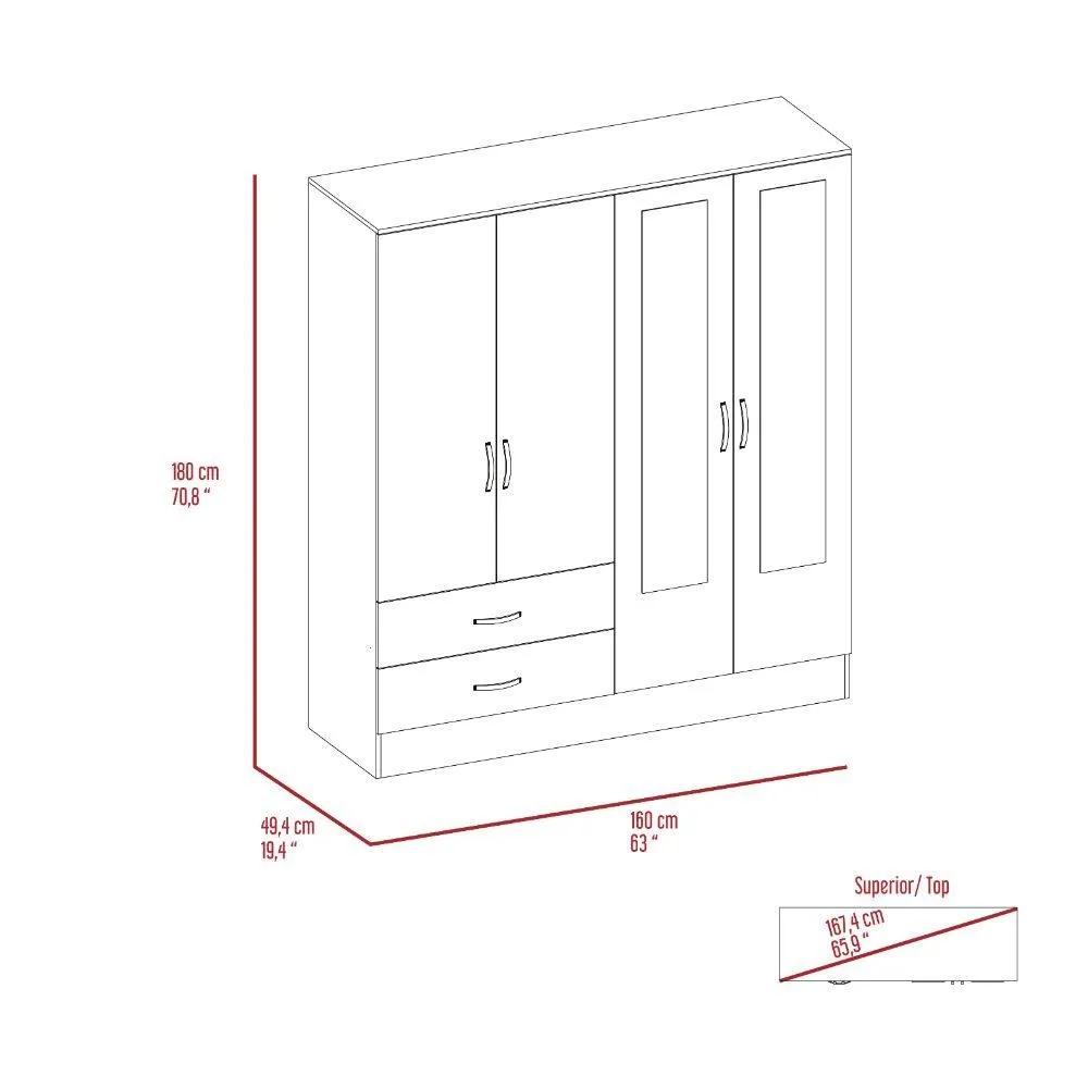 Closet Quiles, Humo Y Wengue, Con Dos Espejos Y Cuatro Puertas Abatibles