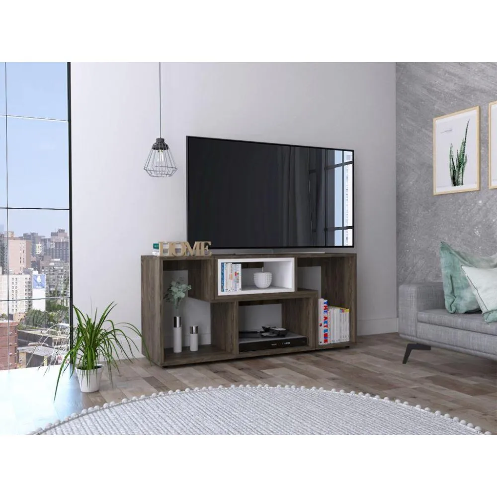 Mesa Para Tv Ascher, Chocolate Y Blanco, Con Espacio Para Televisor De Hasta 40 Pulgadas