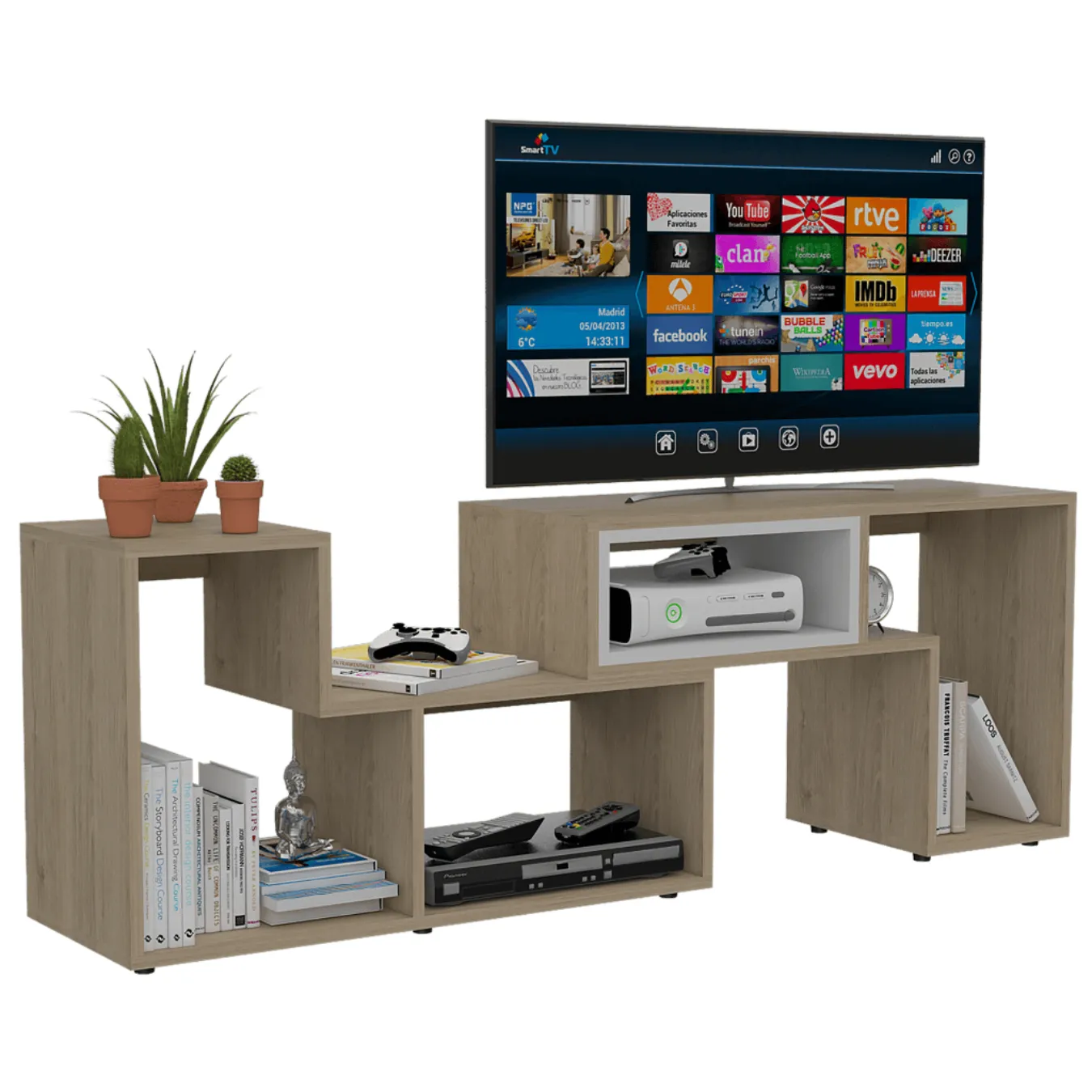 Mesa Para Tv Coral, Beige Y Blanco, Con Espacio Para Televisor De 50 Pulgadas