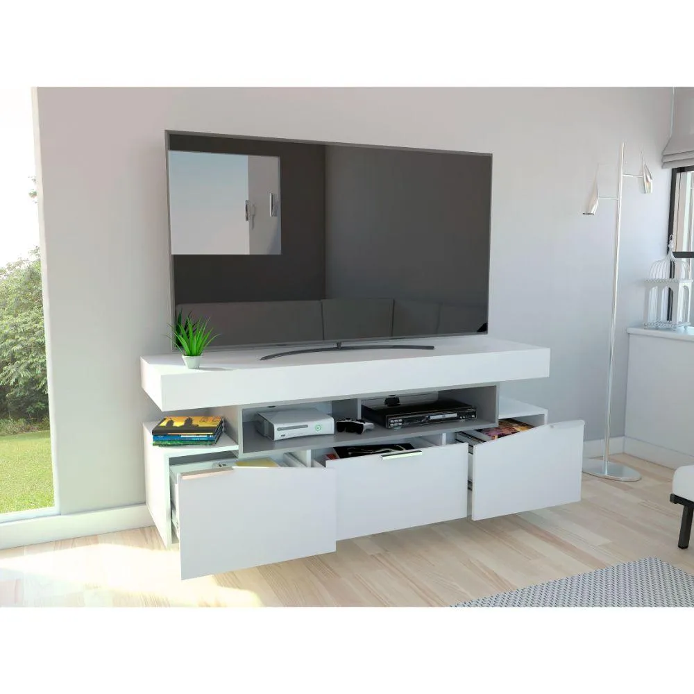 Mesa Para Tv Teo, Blanco, Con Espacio Para Televisor De Hasta 55 Pulgadas