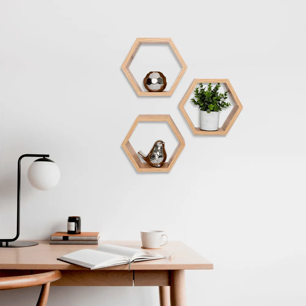 Set De Repisas Hexagonal Hades, Beige, x 3 Unidades