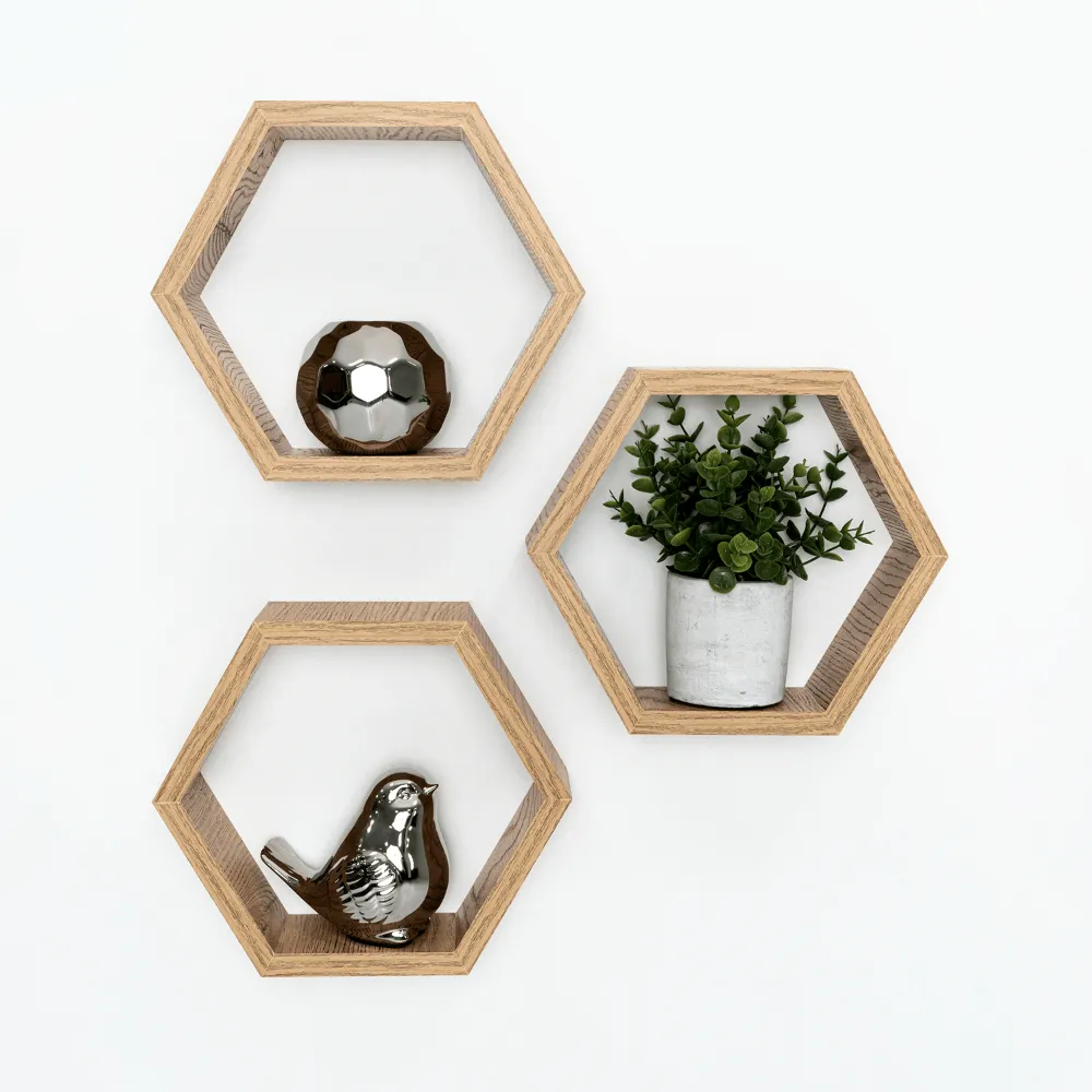 Set De Repisas Hexagonal Hades, Beige, x 3 Unidades