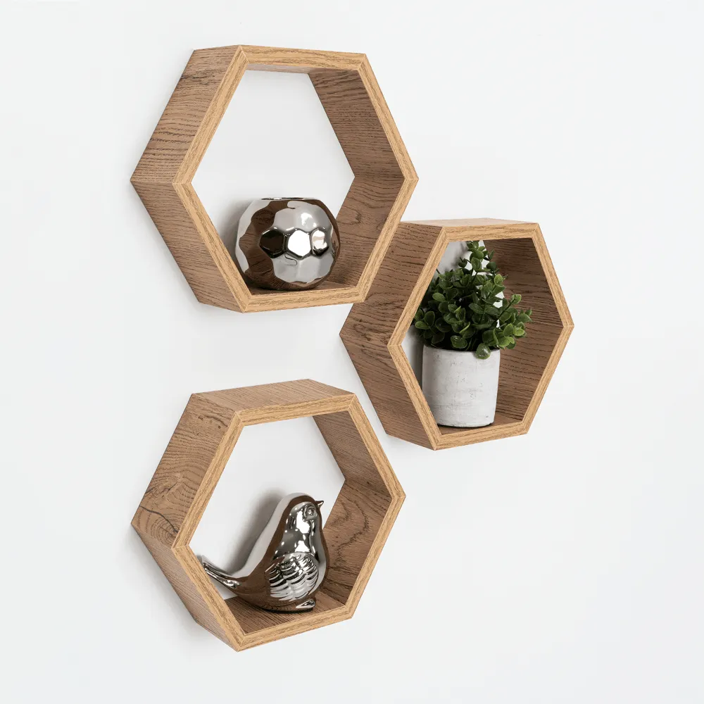 Set De Repisas Hexagonal Hades, Beige, x 3 Unidades