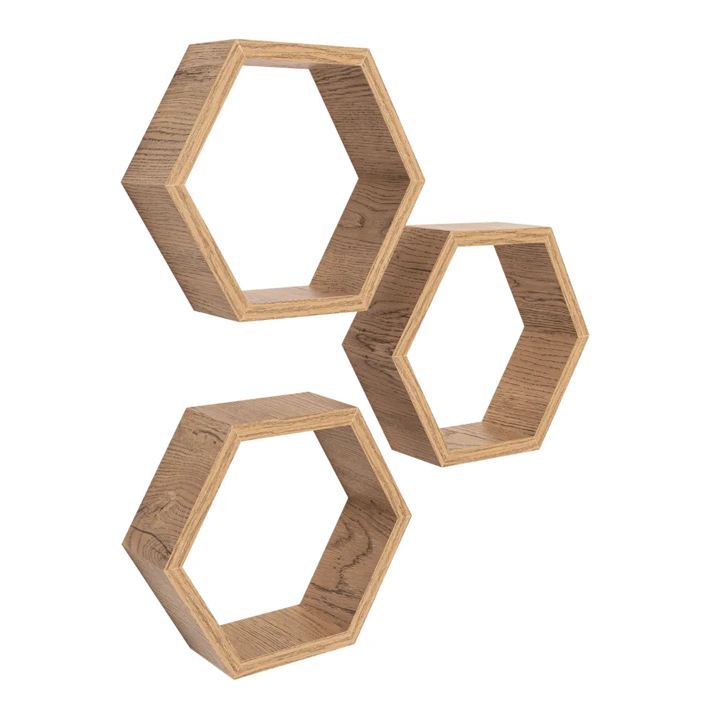 Set De Repisas Hexagonal Hades, Beige, x 3 Unidades