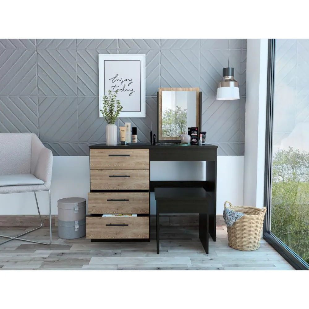 Mueble Tocador Wesley, Wengue Y Miel, Con Cuatro Cajones Para Ubicar Maquillaje