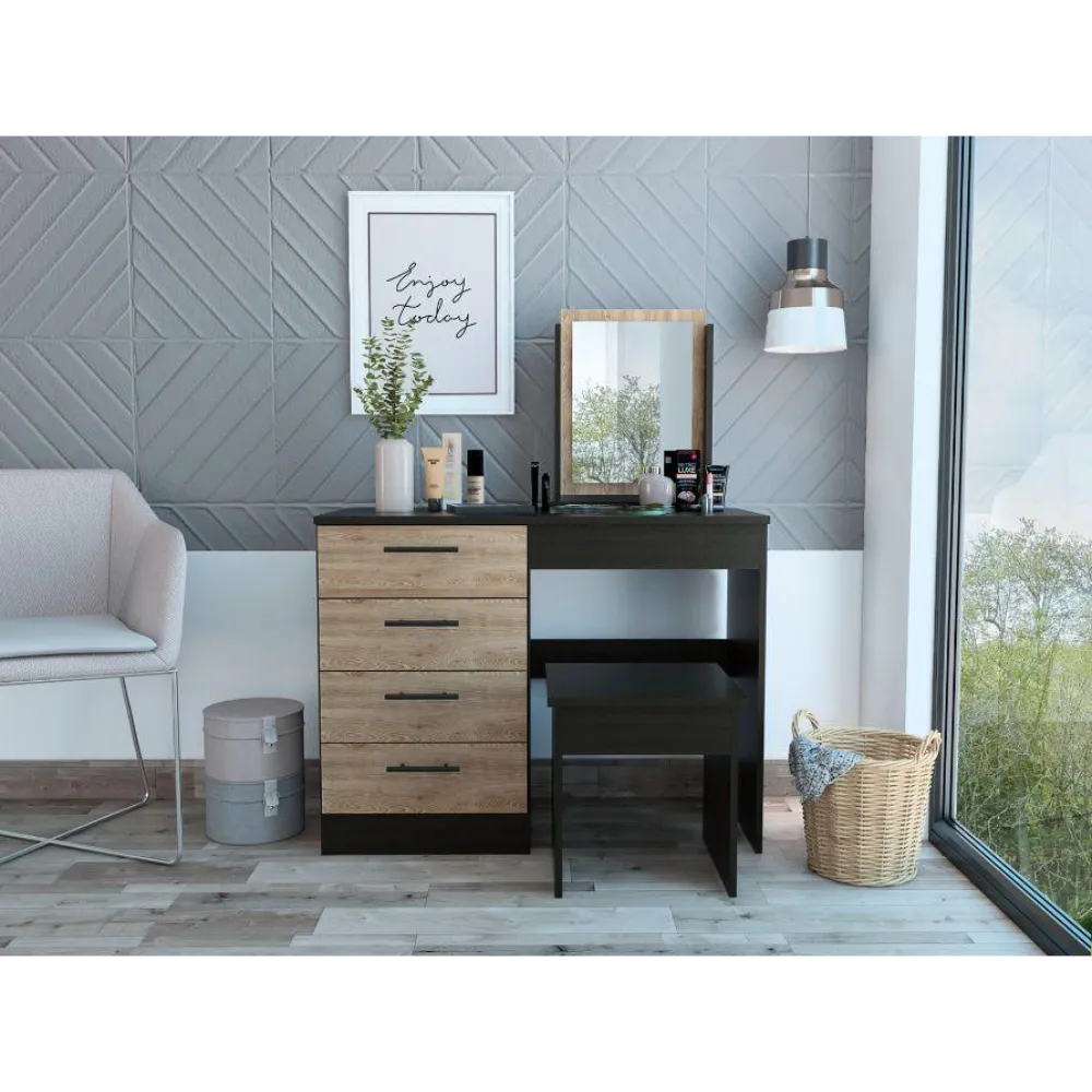 Mueble Tocador Wesley, Wengue Y Miel, Con Cuatro Cajones Para Ubicar Maquillaje