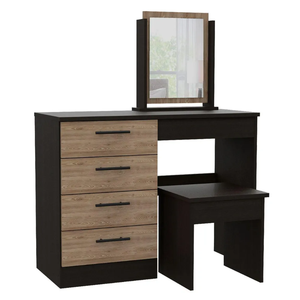 Mueble Tocador Wesley, Wengue Y Miel, Con Cuatro Cajones Para Ubicar Maquillaje