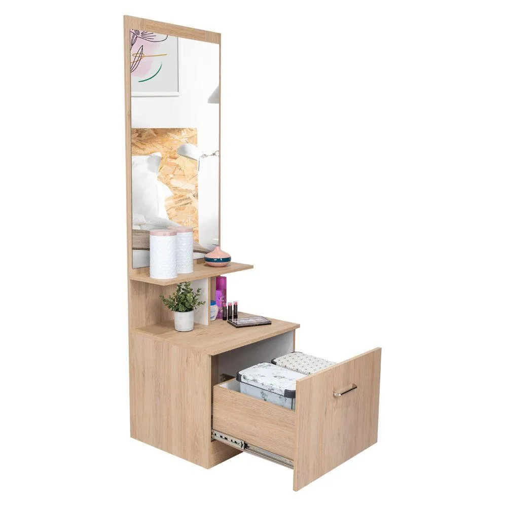 Tocador Zaha, Beige Y Blanco, Con Espejo Y Un Cajón Organizador