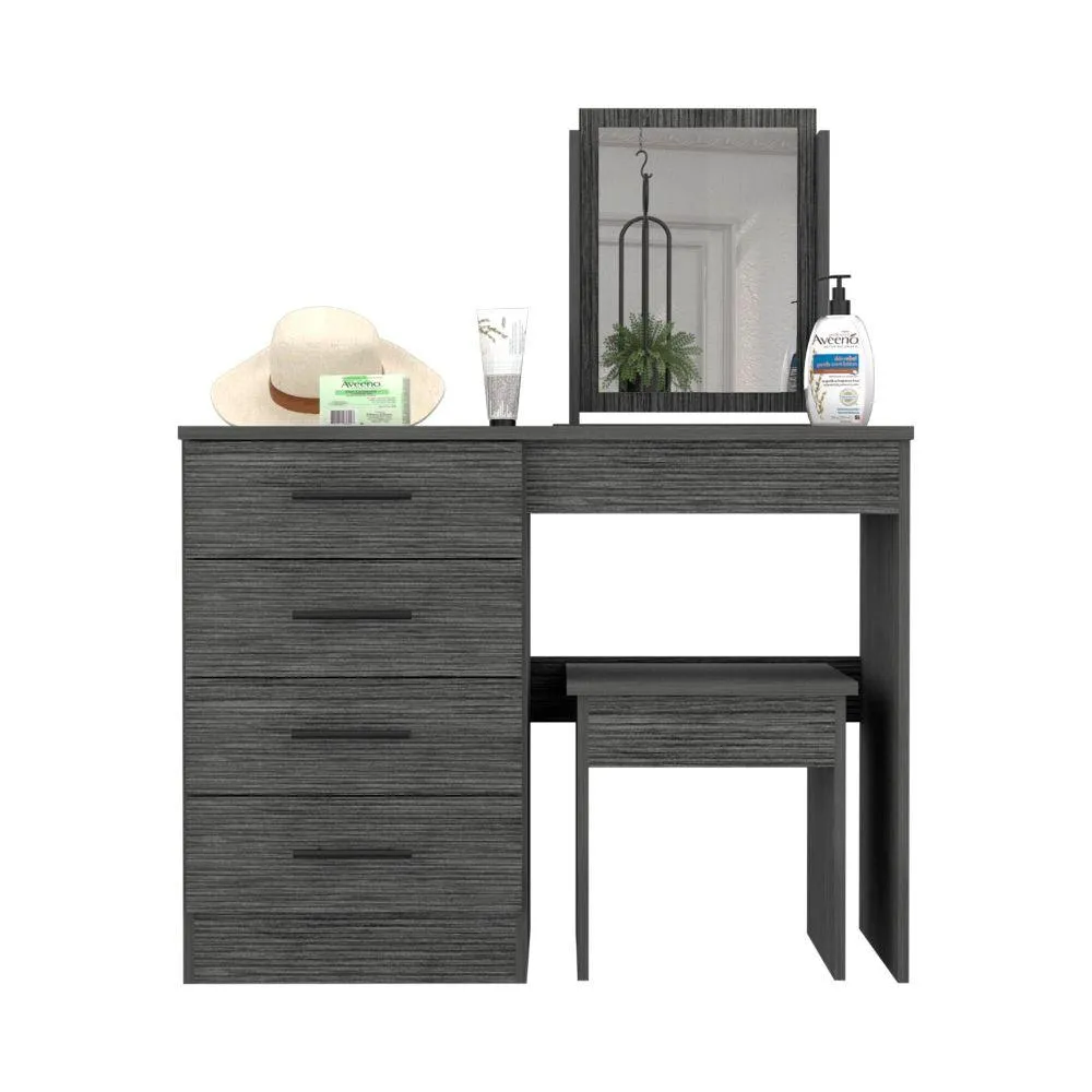 Mueble Tocador Wesley,Gris, Con Cuatro Cajones Para Ubicar Maquillaje  