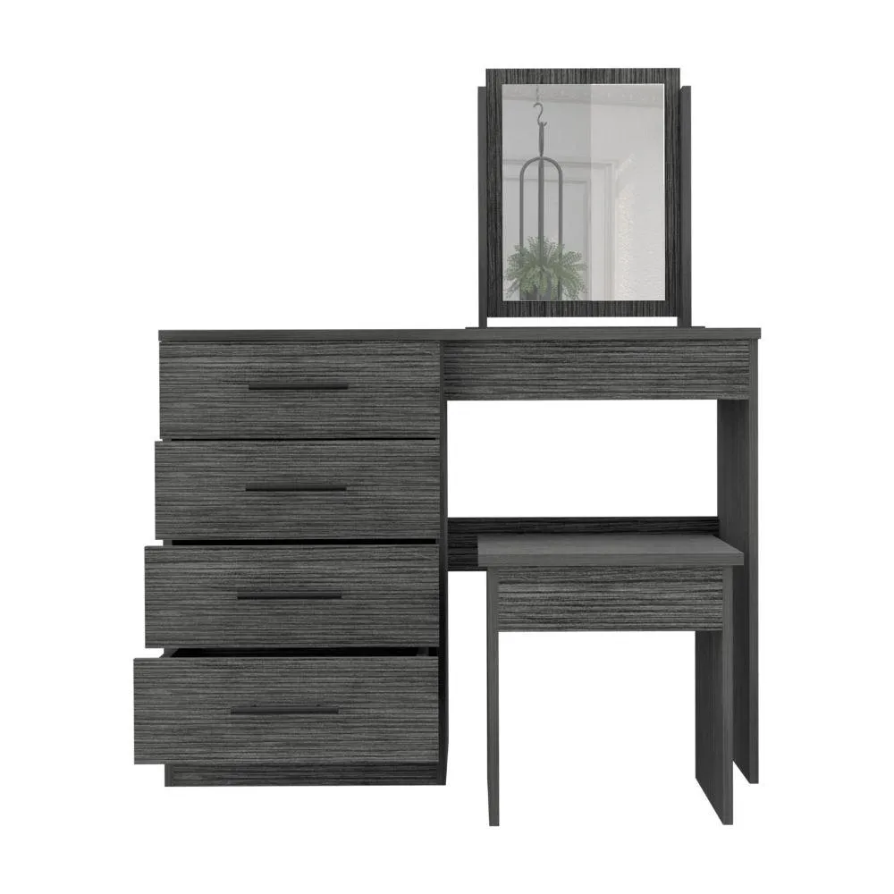 Mueble Tocador Wesley,Gris, Con Cuatro Cajones Para Ubicar Maquillaje  