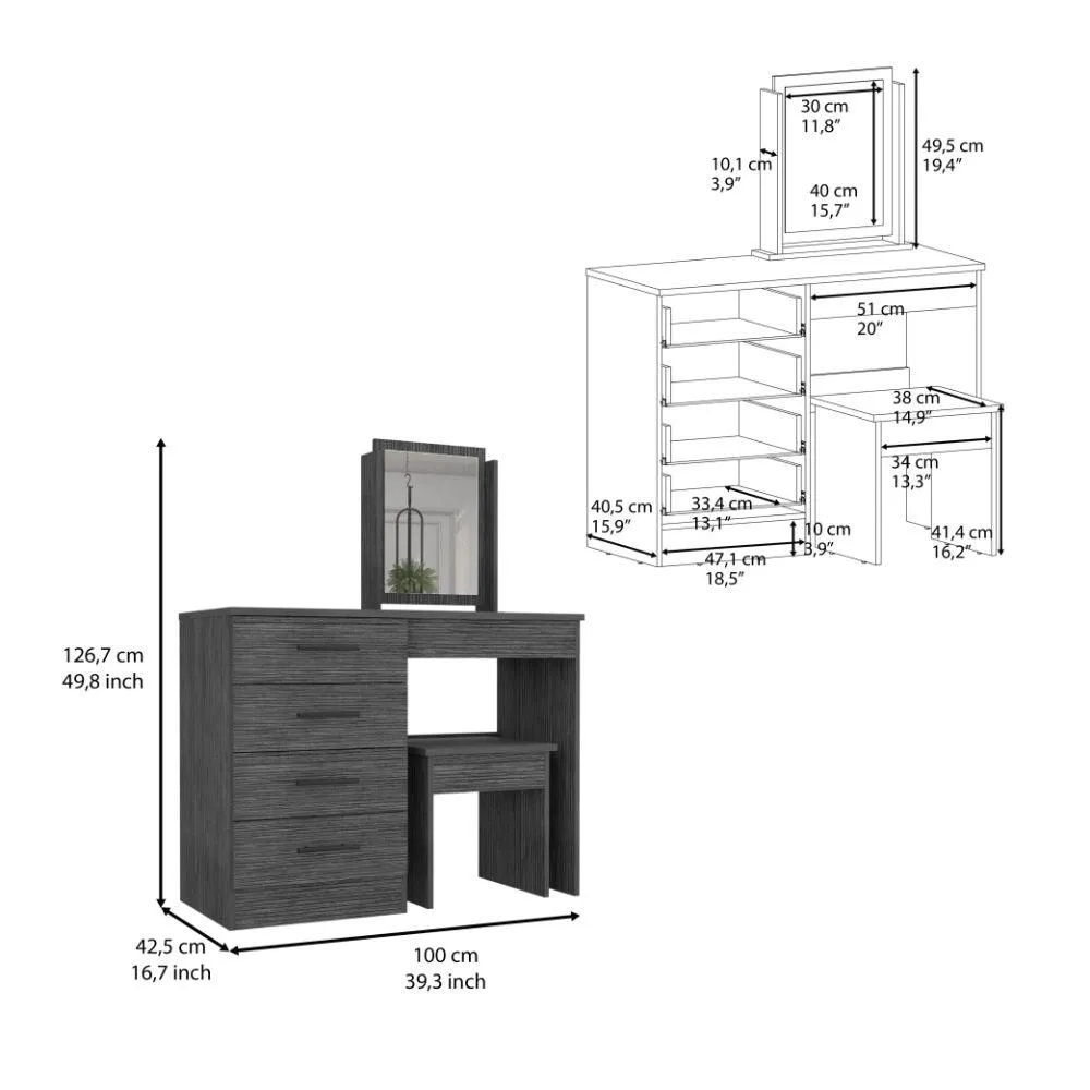 Mueble Tocador Wesley,Gris, Con Cuatro Cajones Para Ubicar Maquillaje  