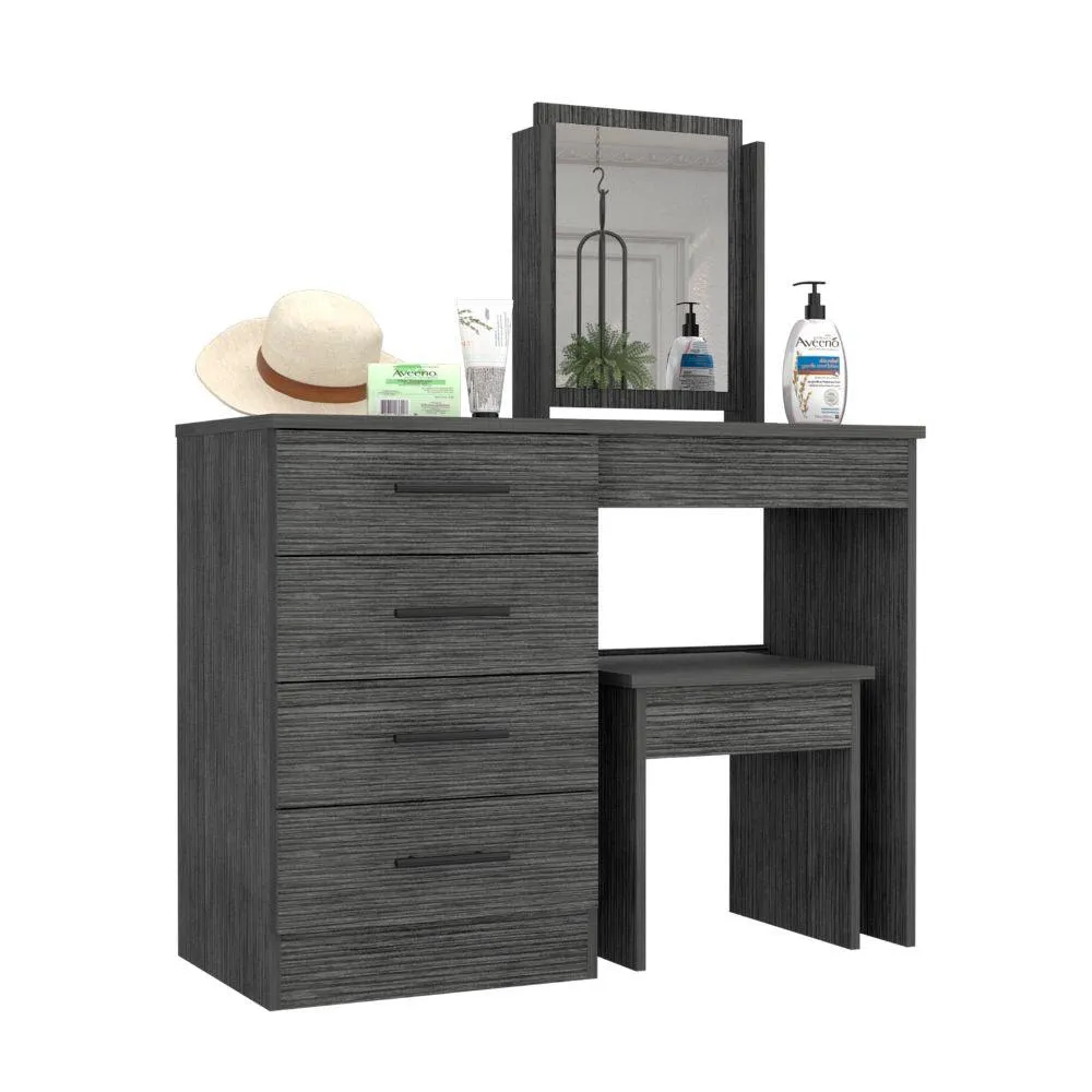 Mueble Tocador Wesley,Gris, Con Cuatro Cajones Para Ubicar Maquillaje  