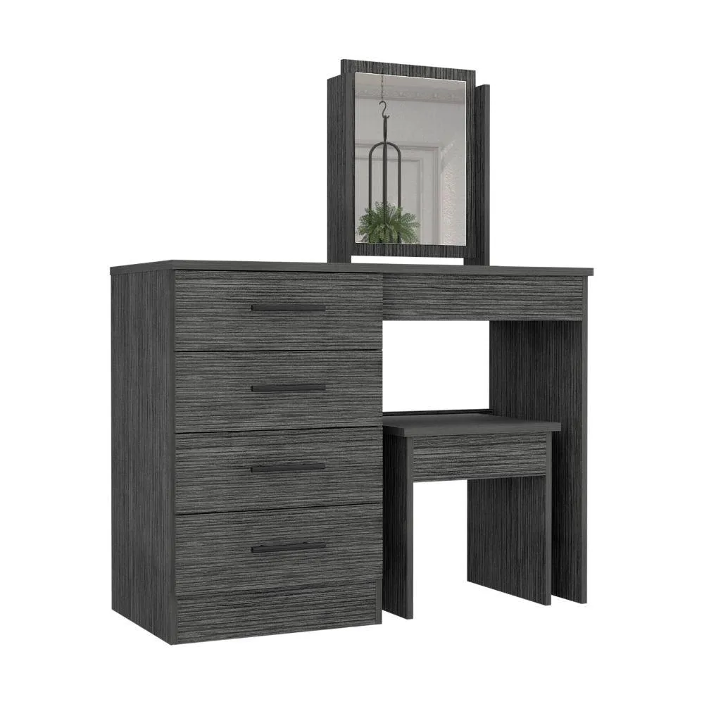 Mueble Tocador Wesley,Gris, Con Cuatro Cajones Para Ubicar Maquillaje  