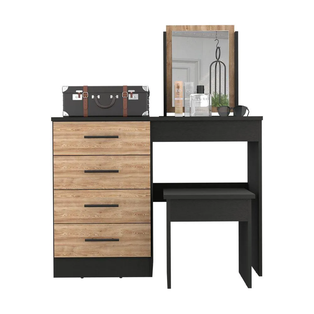 Mueble Tocador Wesley, Wengue y Miel Con Cuatro Cajones