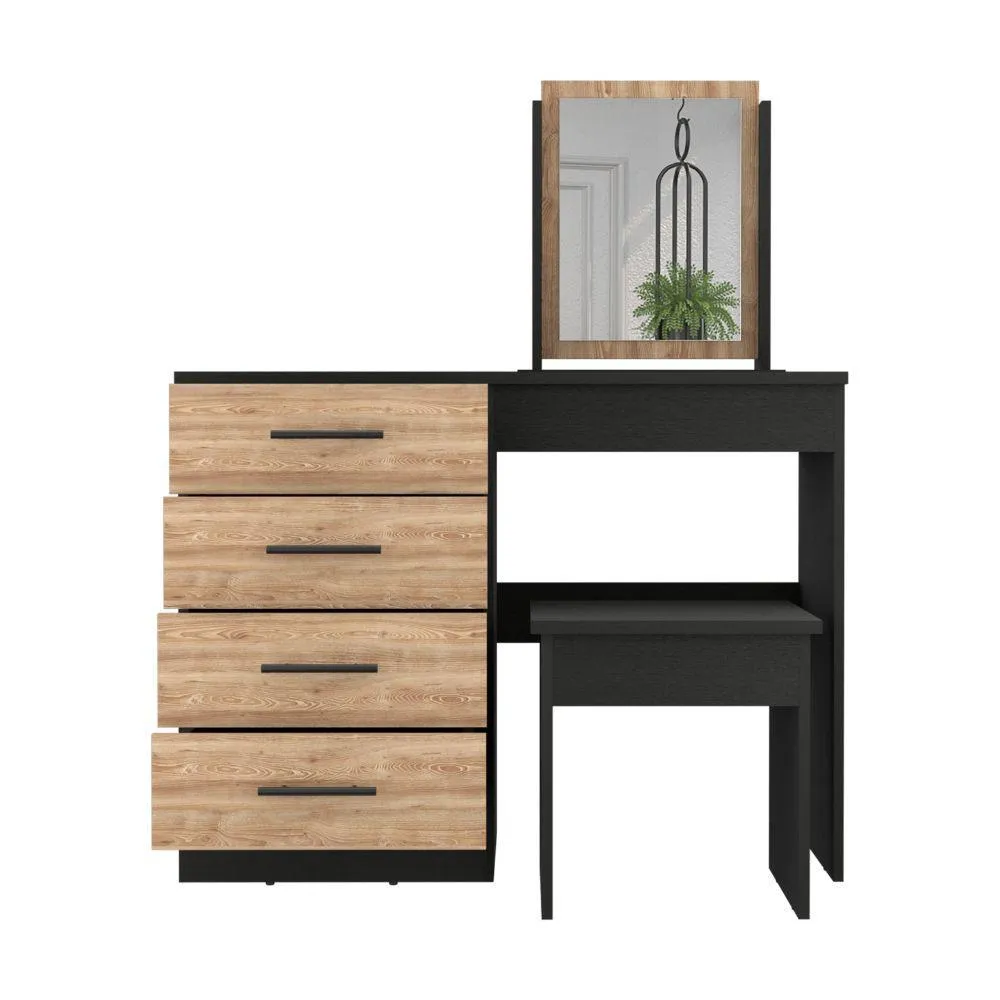 Mueble Tocador Wesley, Wengue y Miel Con Cuatro Cajones