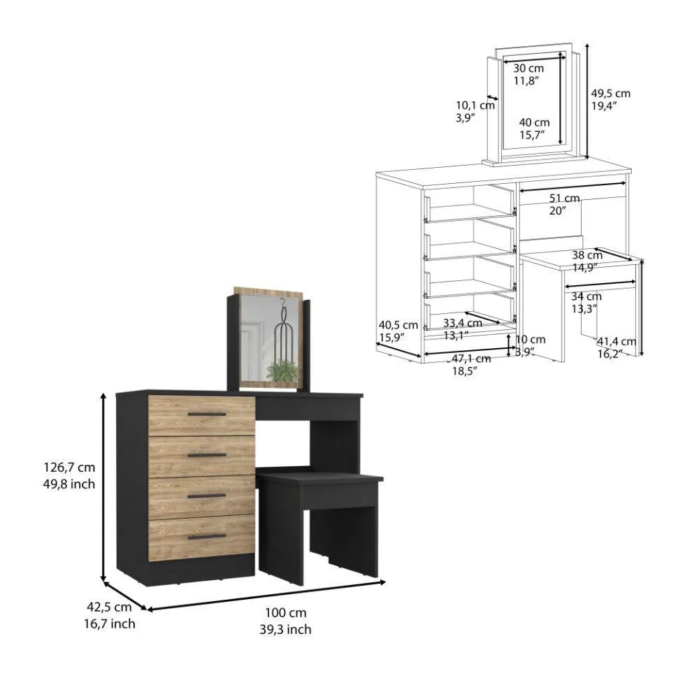 Mueble Tocador Wesley, Wengue y Miel Con Cuatro Cajones