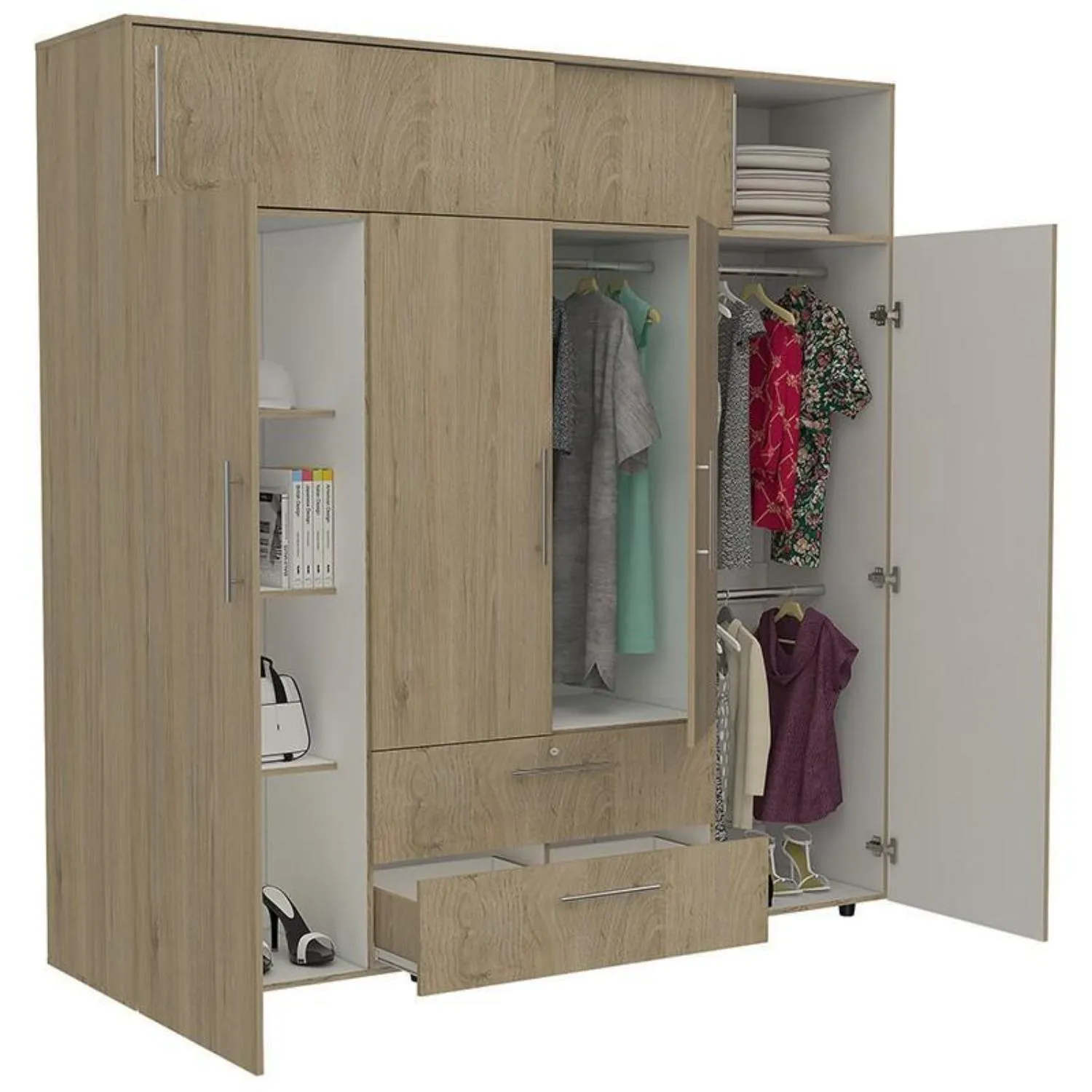 Closet Babel, Beige Y Blanco, Con Cuatro Puertas Abatibles Y Cuatro Cajones Multiusos