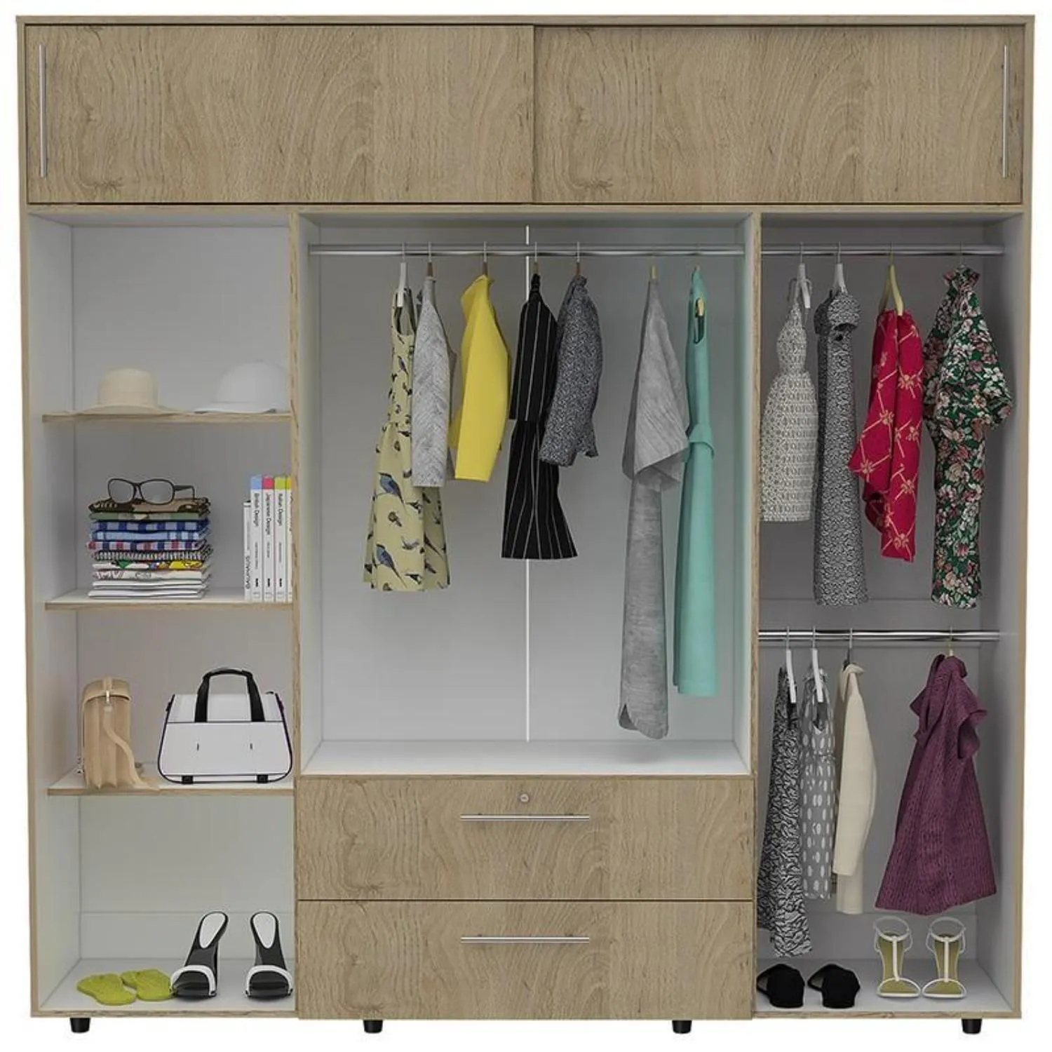 Closet Babel, Beige Y Blanco, Con Cuatro Puertas Abatibles Y Cuatro Cajones Multiusos