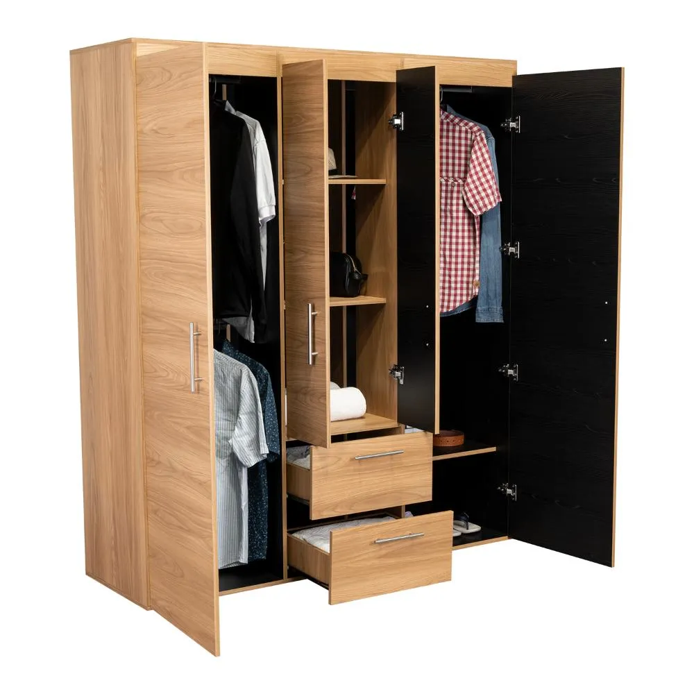 Closet Bariloche Eco, Fresno Europeo y Wengue , Con Variedad De Entrepaños Y Cuatro Puertas Abatibles