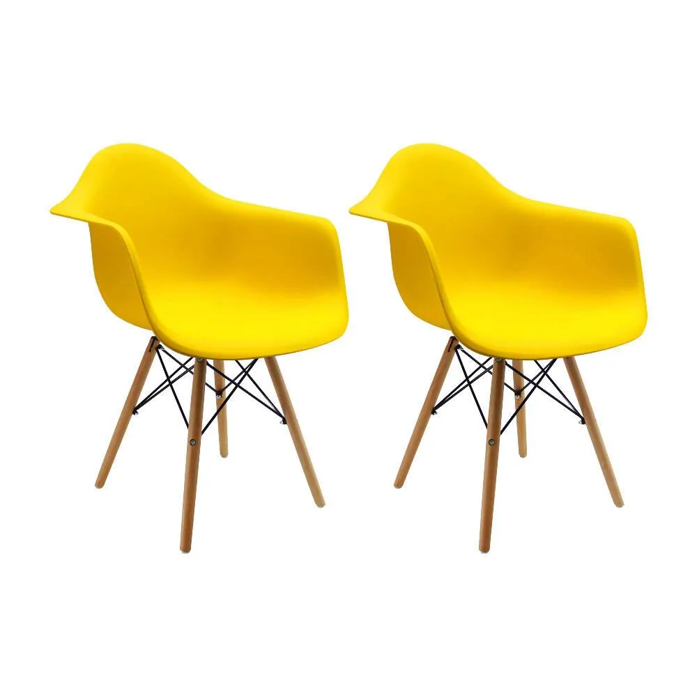 Kit Por 2 Silla Eames Con Brazos Patas En Madera   Amarillo