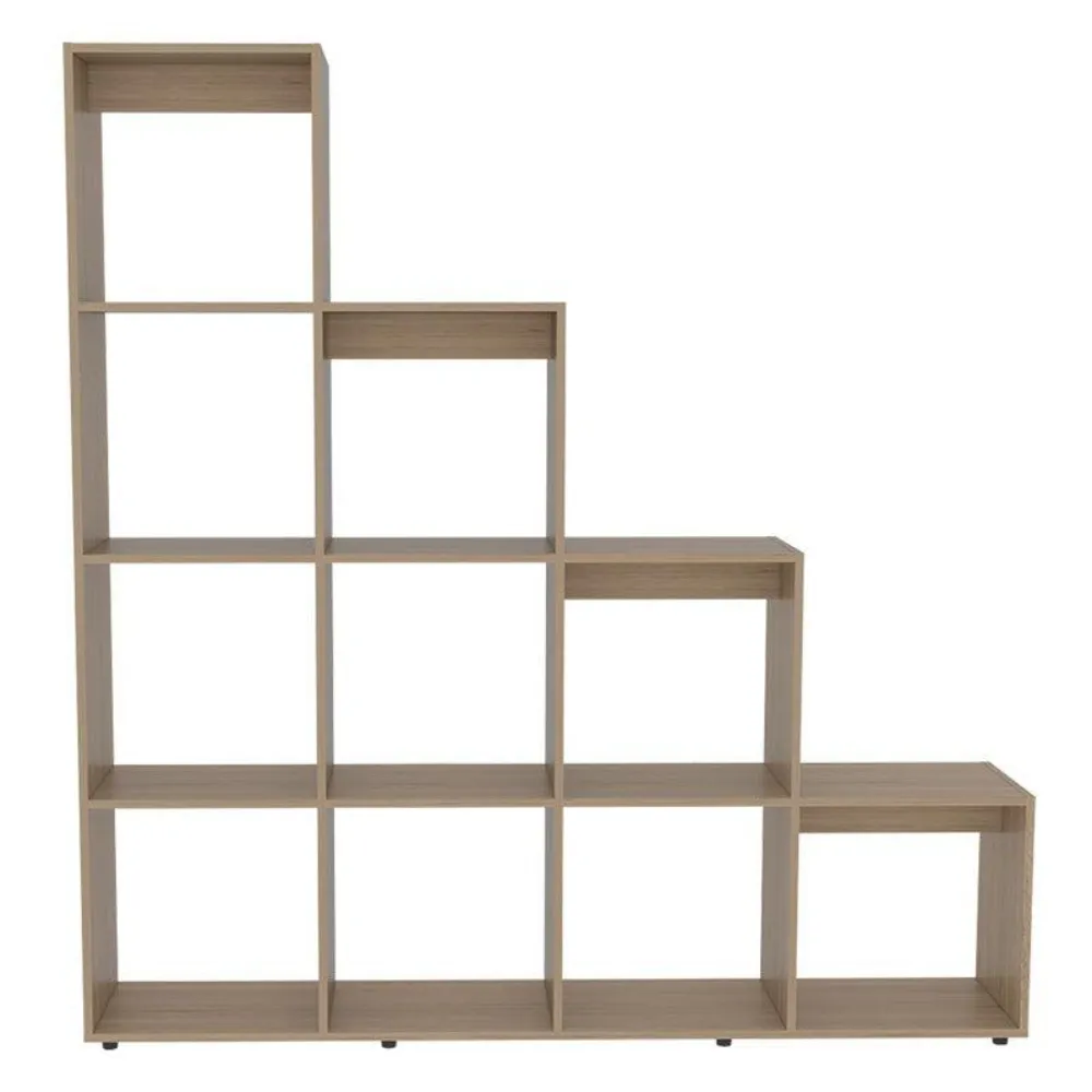 Biblioteca Escalera Ascher, Beige, Con Variedad De Espacios Para Libros Y Artículos Decorativos