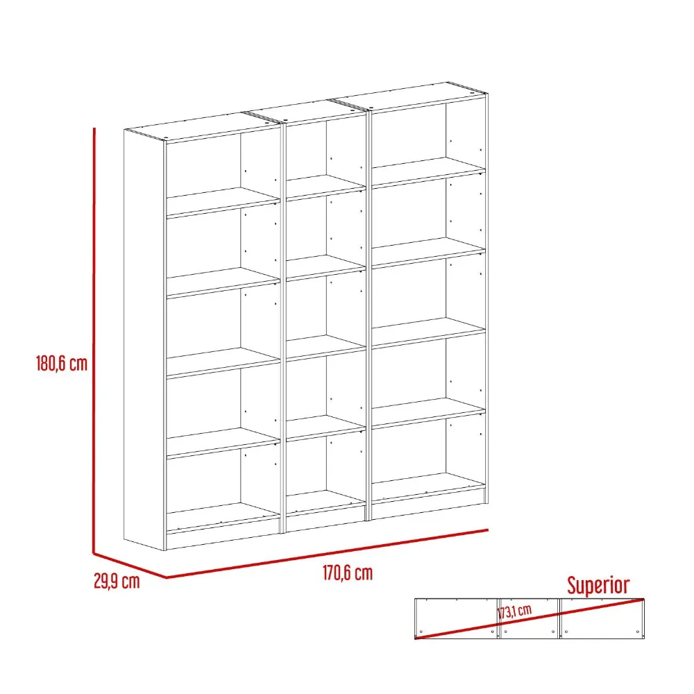 Combo De Bibliotecas Home, Wengue Incluye Tres Bibliotecas Sin Puertas