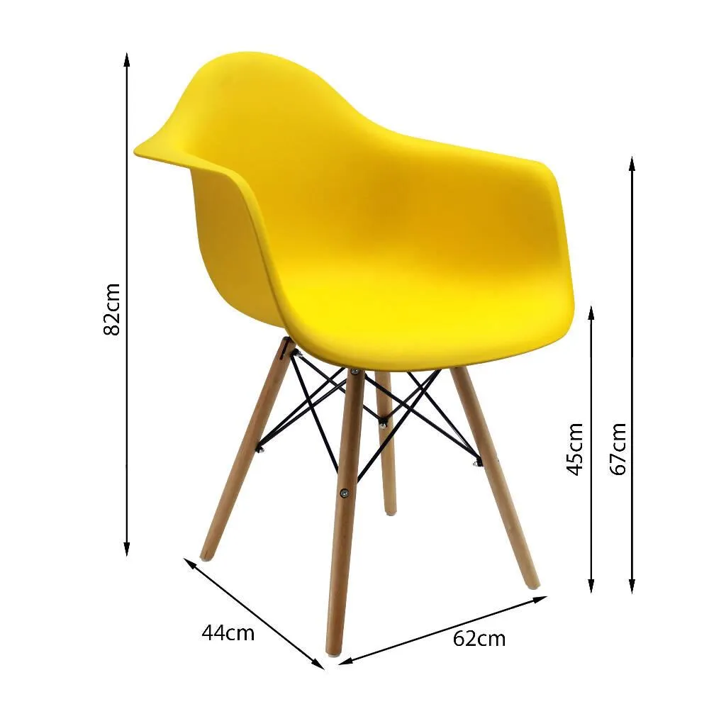 Kit Por 2 Silla Eames Con Brazos Patas En Madera   Amarillo