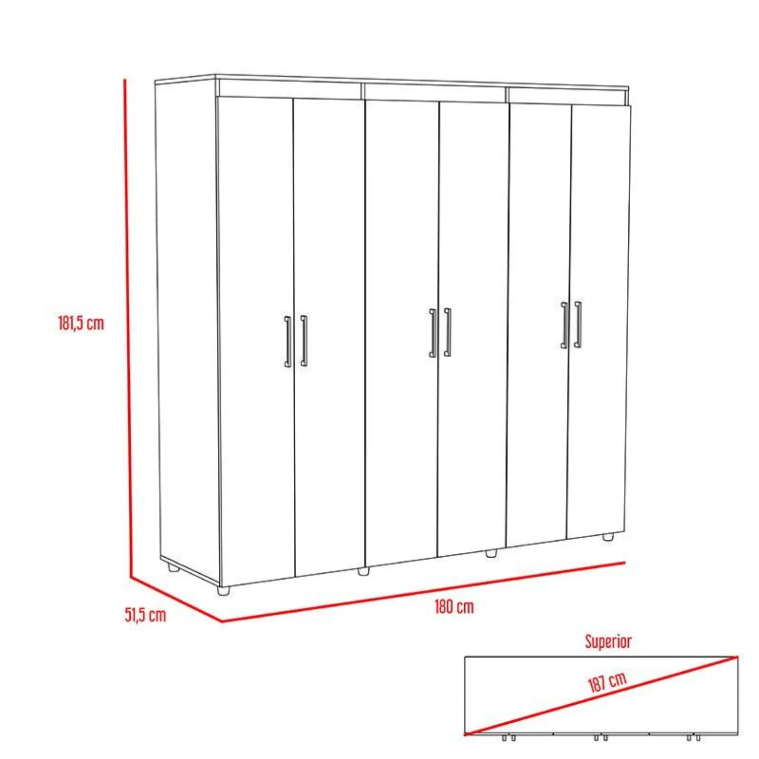 Closet Zafiro, Wengue, Con Dos Cajones Multiusos Y Seis Puertas Abatibles