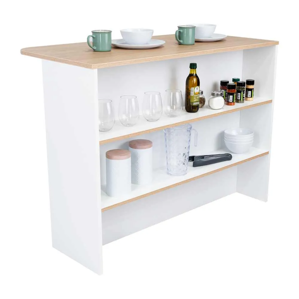 Barra De Cocina Diamante, Blanco Marqueza Y Beige, Con Amplia Superficie