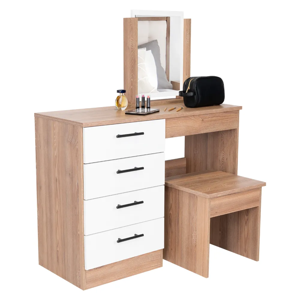 Mueble Tocador Wesley, Miel Y Blanco, Cuatro Cajones Para Ubicar Maquillaje