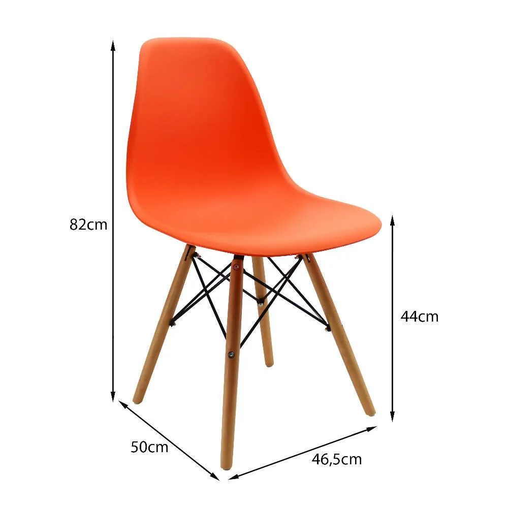 Kit Por 6 Sillas Eames Patas En Madera Para Comedor Naranjas