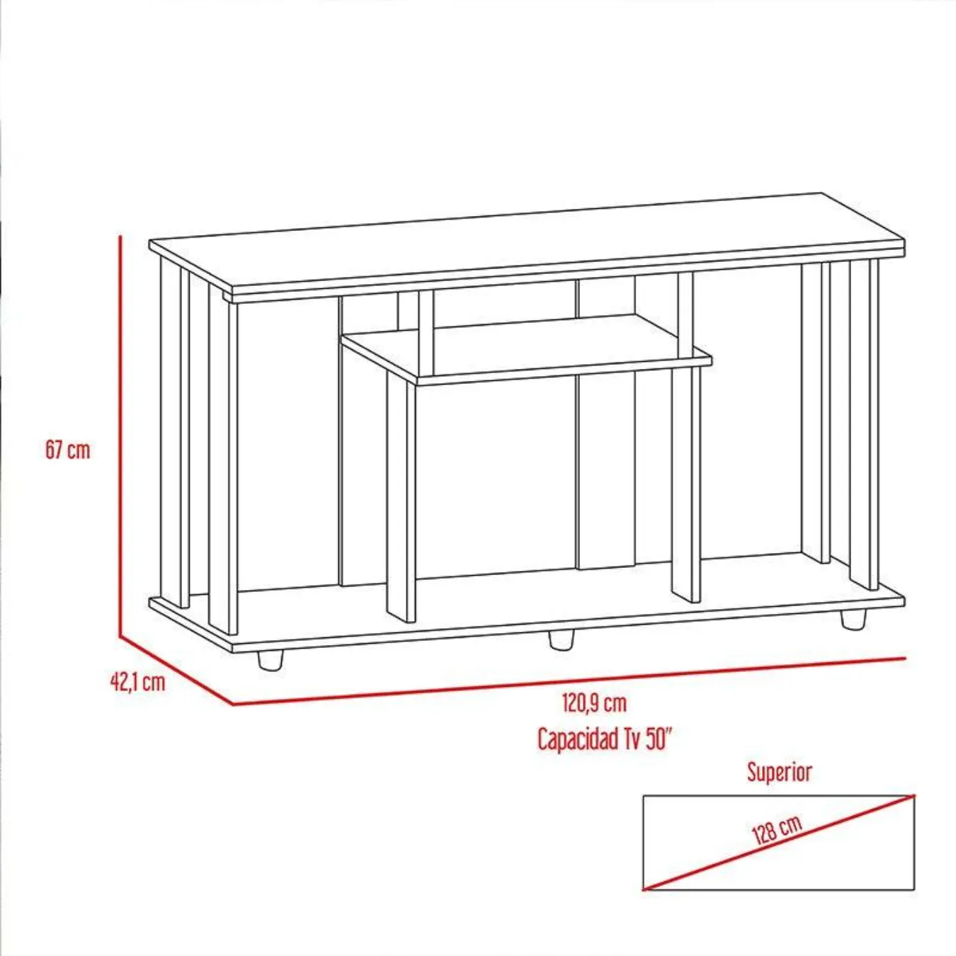 Mesa Para Tv Pina, Beige, Con Espacio Para Televisor De Hasta 50 Pulgadas