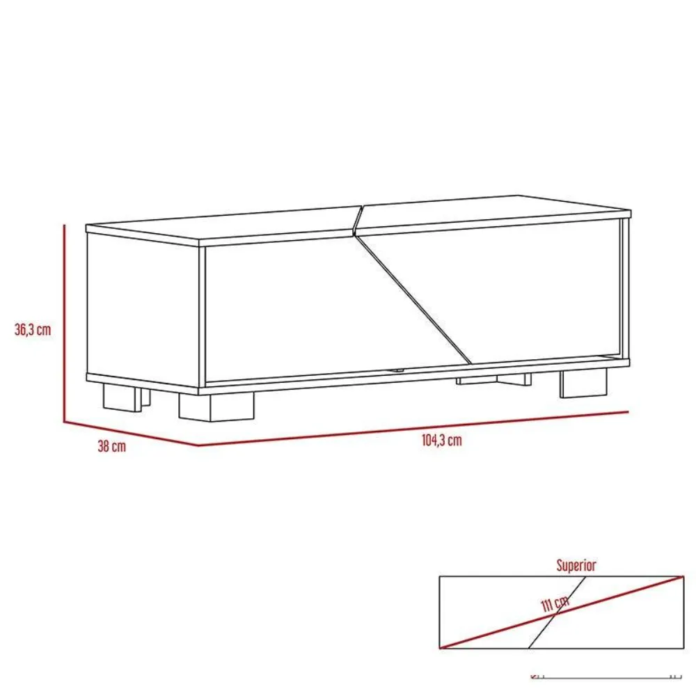 Mesa De Centro Llane, Miel Y Blanco, Con Cuatro Puertas Y Patas En Acero