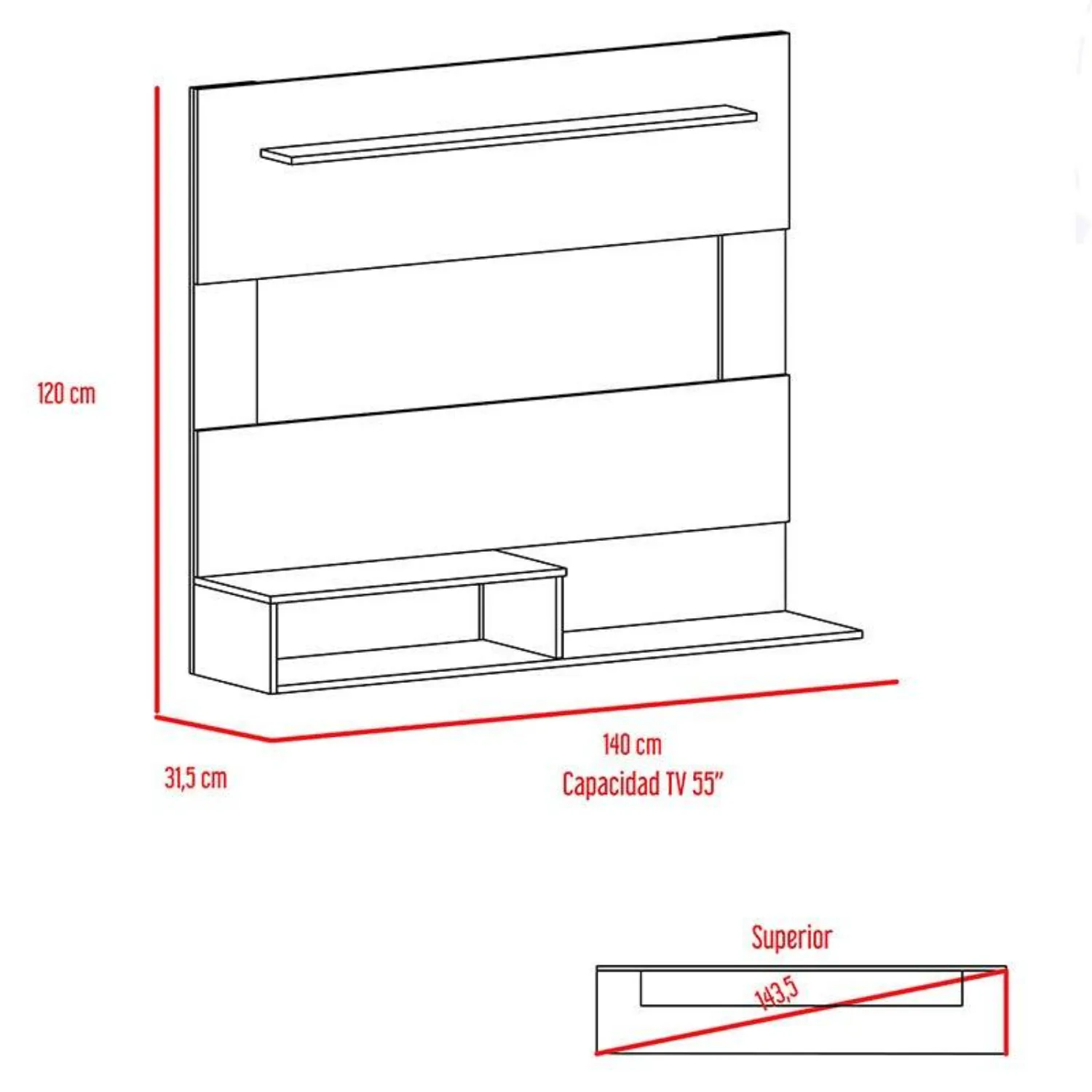 Panel De Tv Raiza, Beige Y Blanco, Con Espacio Para Televisor De Hasta 55 Pulgadas